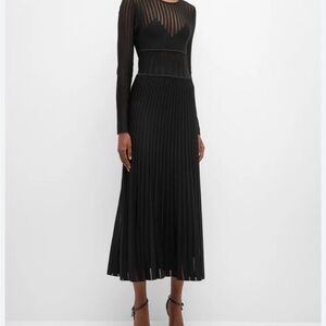 Paola Bernardi Betina Long-Sleeve Sheer-Knit Midi Dress NWOT Size Small